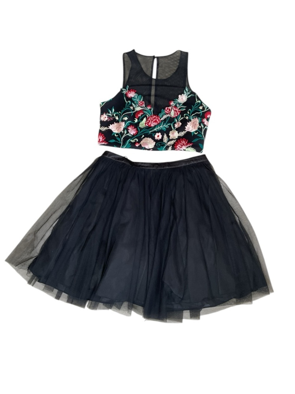 My Michelle Black Embroidered 2 Piece Set Top Skirt Prom Homecoming 9 11 - Picture 2 of 10
